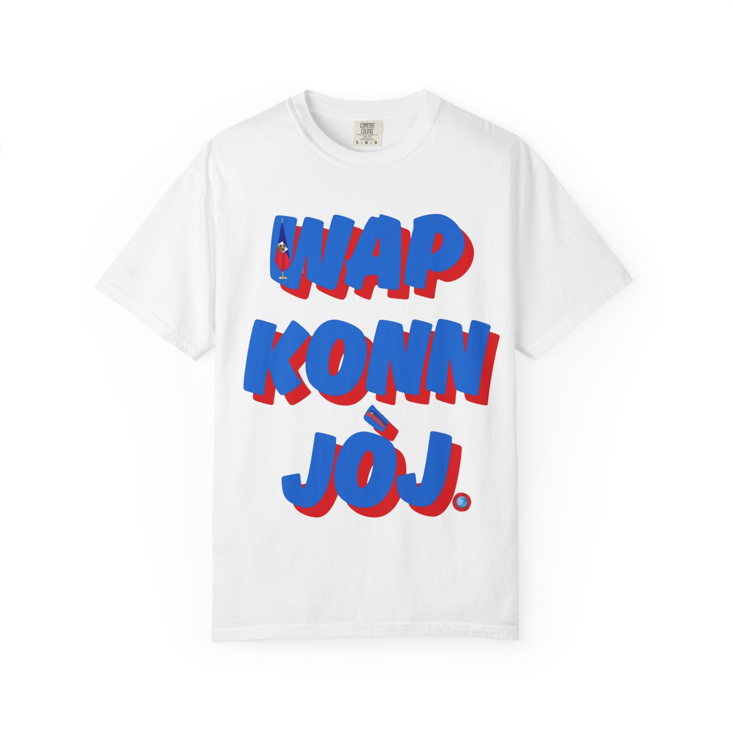 Colorful Unisex Garment-Dyed T-Shirt with Bold Text "WAP KONN JÔJ" - Perfect for Casual Outings and Celebrations