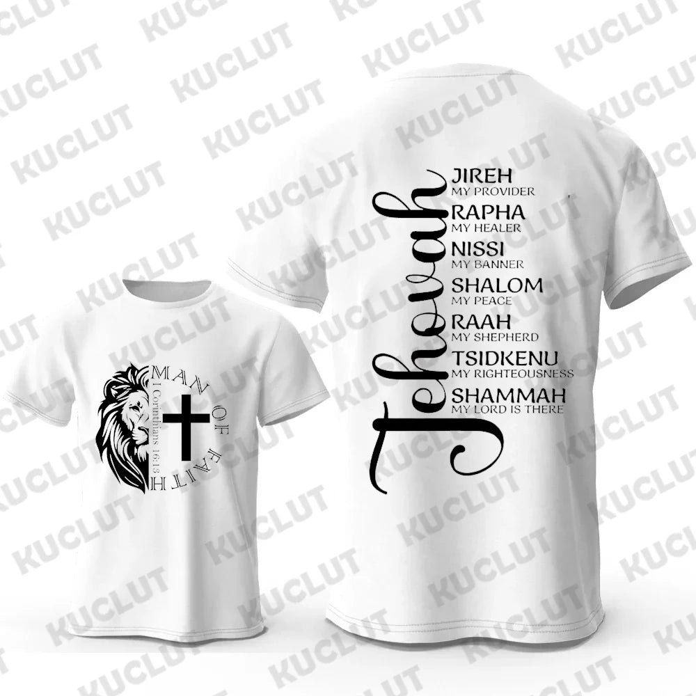 Men's T-Shirt Top Man of Faith Vintage Tee Shirt Clothes Short Sleeve Jesus T Shirt Crew Neck Short Sleeve Men's Street Clothes