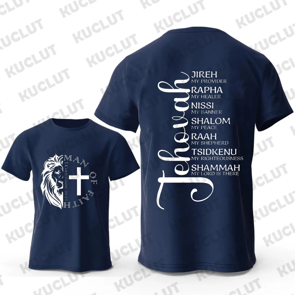 Men's T-Shirt Top Man of Faith Vintage Tee Shirt Clothes Short Sleeve Jesus T Shirt Crew Neck Short Sleeve Men's Street Clothes