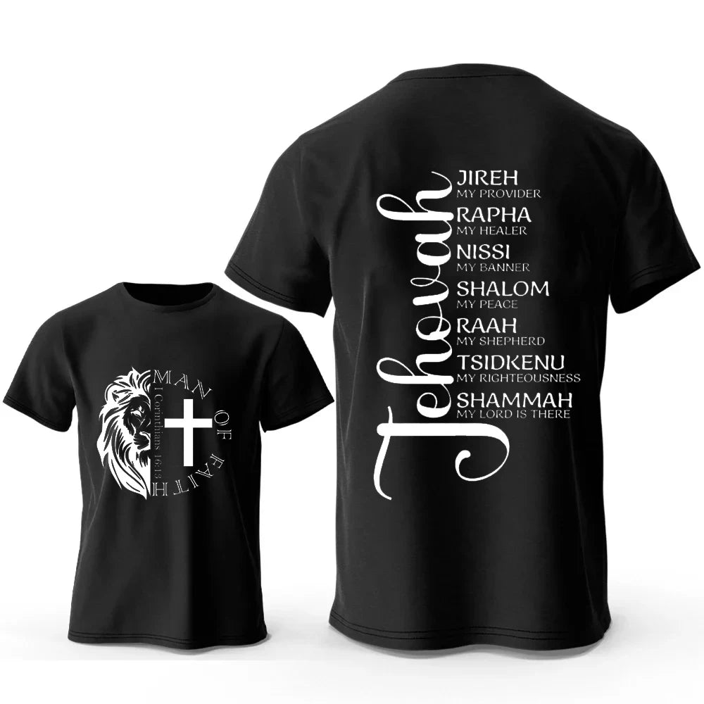 Men's T-Shirt Top Man of Faith Vintage Tee Shirt Clothes Short Sleeve Jesus T Shirt Crew Neck Short Sleeve Men's Street Clothes
