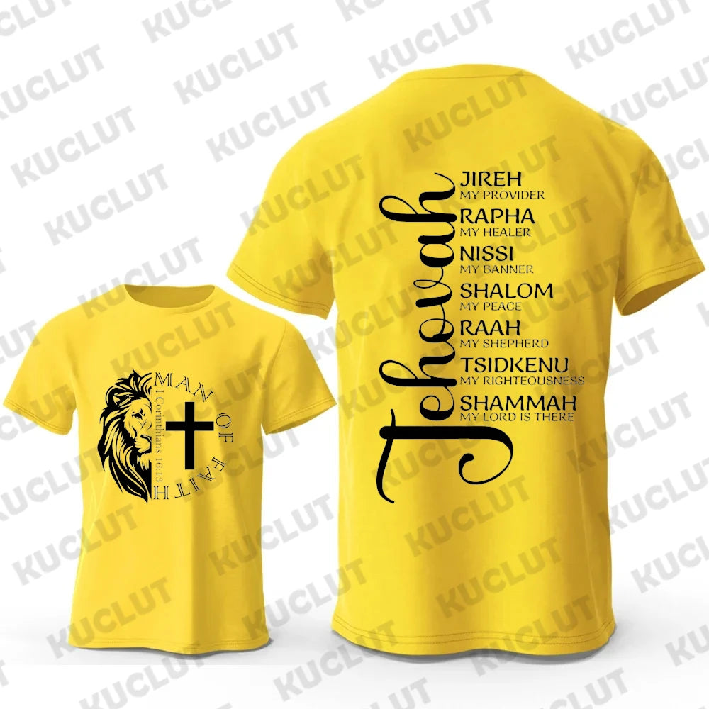 Men's T-Shirt Top Man of Faith Vintage Tee Shirt Clothes Short Sleeve Jesus T Shirt Crew Neck Short Sleeve Men's Street Clothes