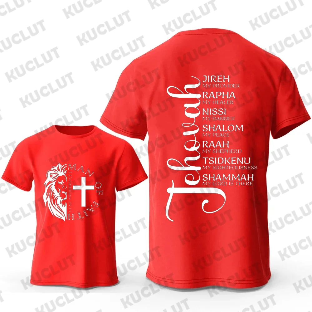 Men's T-Shirt Top Man of Faith Vintage Tee Shirt Clothes Short Sleeve Jesus T Shirt Crew Neck Short Sleeve Men's Street Clothes