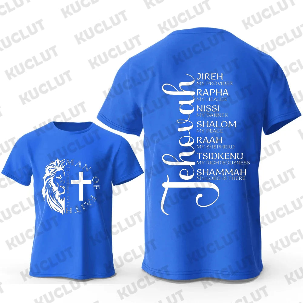 Men's T-Shirt Top Man of Faith Vintage Tee Shirt Clothes Short Sleeve Jesus T Shirt Crew Neck Short Sleeve Men's Street Clothes