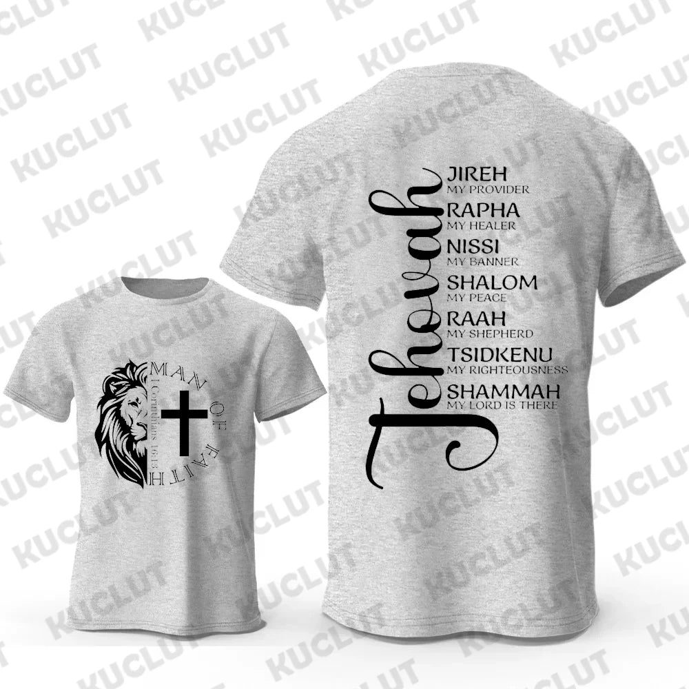 Men's T-Shirt Top Man of Faith Vintage Tee Shirt Clothes Short Sleeve Jesus T Shirt Crew Neck Short Sleeve Men's Street Clothes