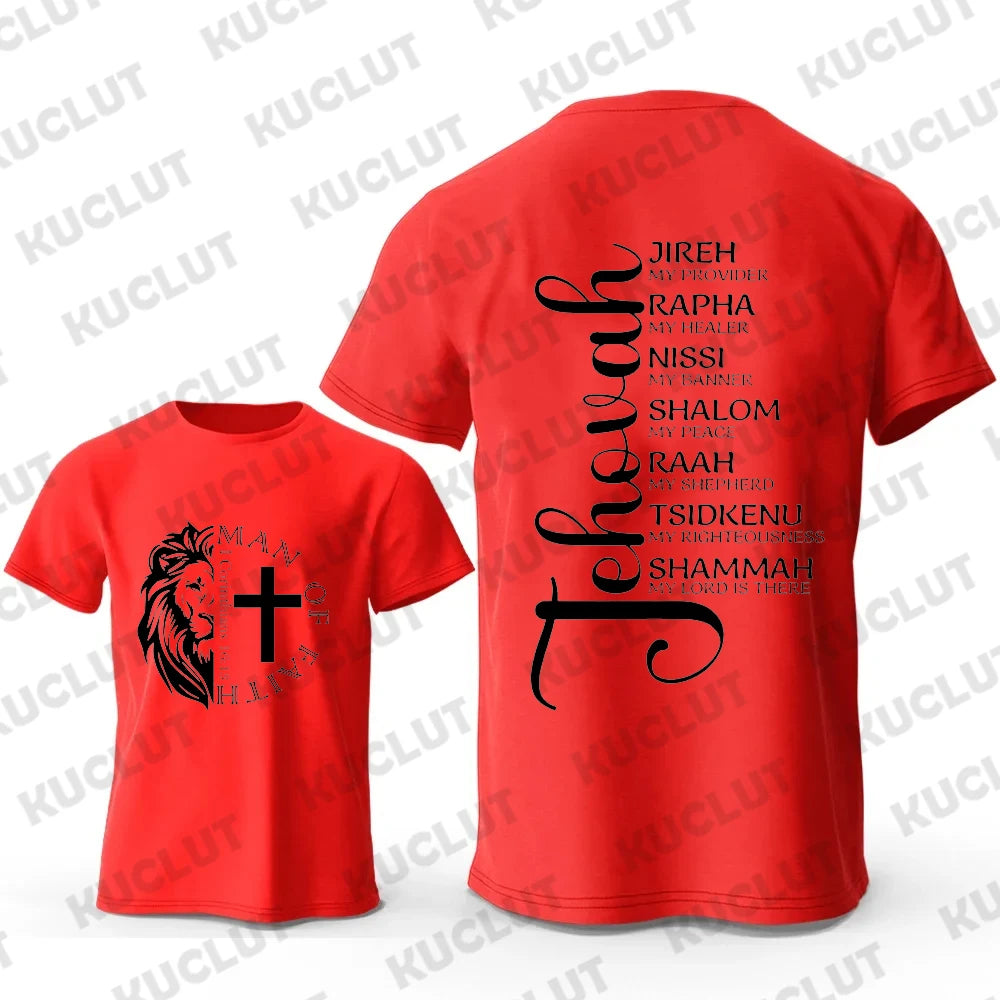 Men's T-Shirt Top Man of Faith Vintage Tee Shirt Clothes Short Sleeve Jesus T Shirt Crew Neck Short Sleeve Men's Street Clothes