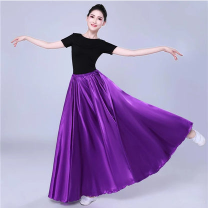 360-Degree Satin Belly Dance Skirt for Women - Gypsy Style Long Dance Skirt Available in 15 Solid Colors Including Purple and Gold