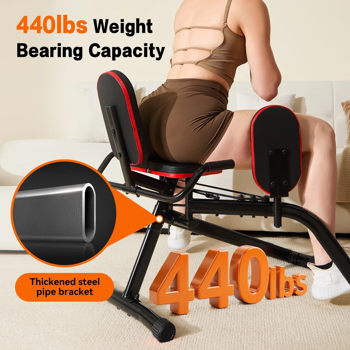 HXD-ERGO Home Gym Hip Abductor Machine - Quiet Glute & Leg Workout Equipment with 6-Level Resistance for Men/Women Hips Shaping ，Max Load 440 Lbs