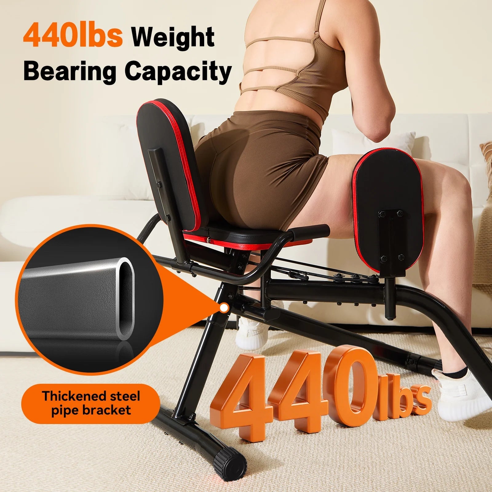 HXD-ERGO Home Gym Hip Abductor Machine - Quiet Glute & Leg Workout Equipment with 6-Level Resistance for Men/Women Hips Shaping ，Max Load 440 Lbs