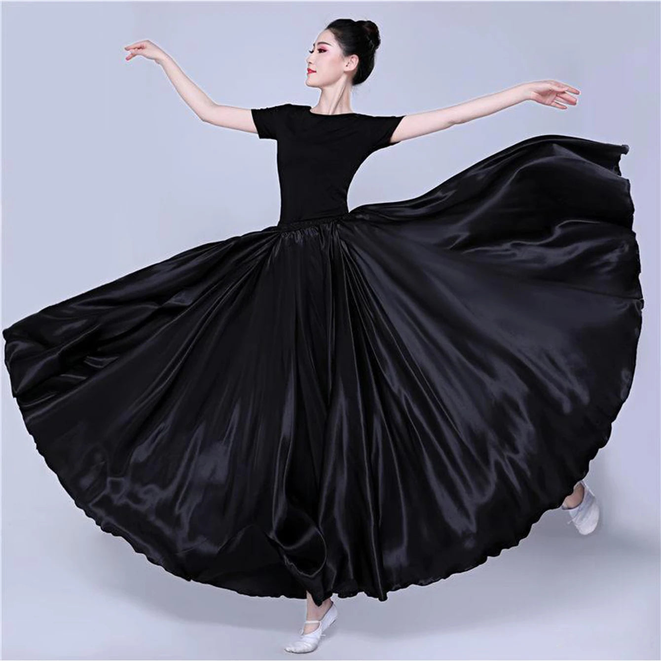 360-Degree Satin Belly Dance Skirt for Women - Gypsy Style Long Dance Skirt Available in 15 Solid Colors Including Purple and Gold
