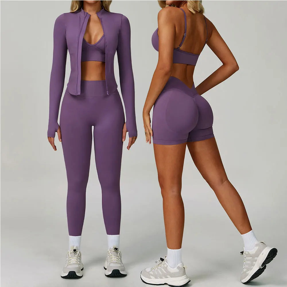 Women's Yoga Set - 2/3 Piece Gym Apparel, High Waist Leggings and Sports Bra for Fitness and Workout