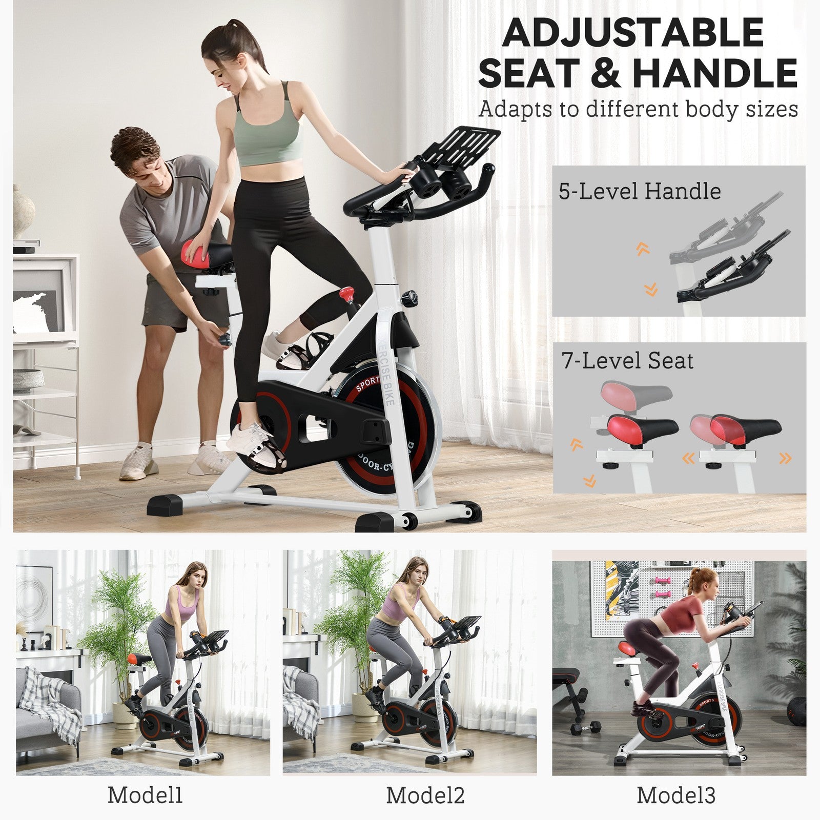 8Kg Flywheel Exercise Bike Adjustable Fitness Cycle Trainer, White