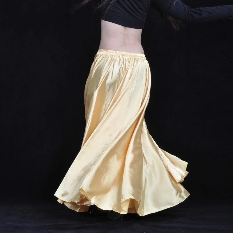 360-Degree Satin Belly Dance Skirt for Women - Gypsy Style Long Dance Skirt Available in 15 Solid Colors Including Purple and Gold