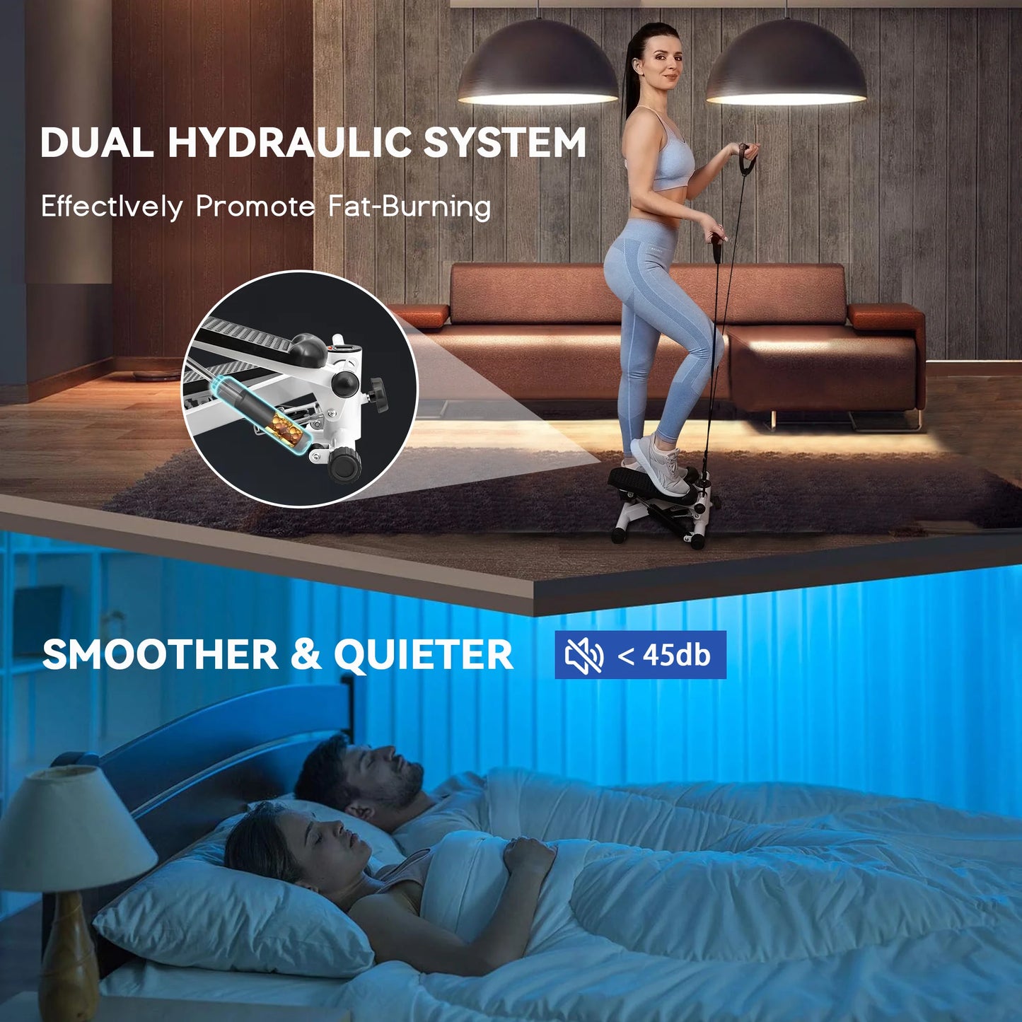 OPMUKIN Mute the Sound Stair Stepper with Resistance Bands, 331 LBS Loading Capacity, Black