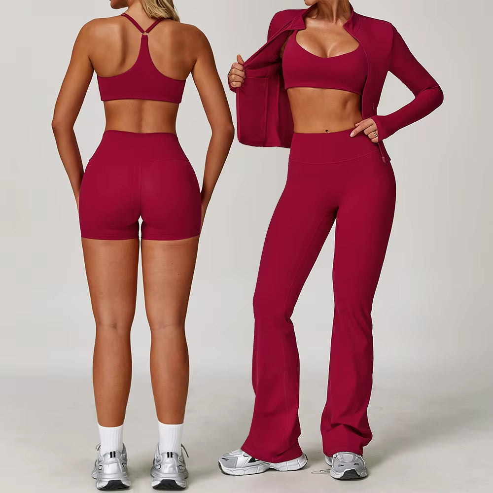 Women's 2/3 Piece Yoga Suit and Gym Set - Long Sleeve Sports Bra and Athletic Wear for Running and Workouts