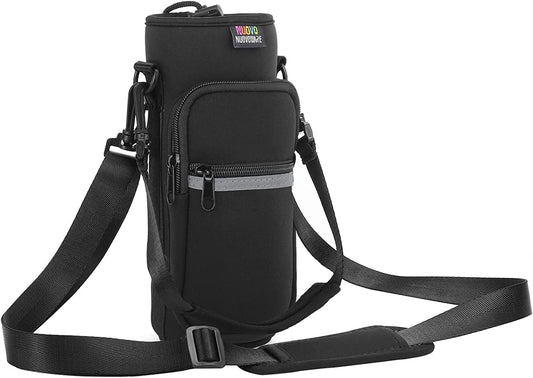 Water Bottle Carrier Bag,25Oz/40Oz/64Oz Bottle Pouch Holder,Adjustable Shoulder Hand Strap 2 Pocket Sling Neoprene Sleeve Sports Accessories for Hiking Travelling Camping