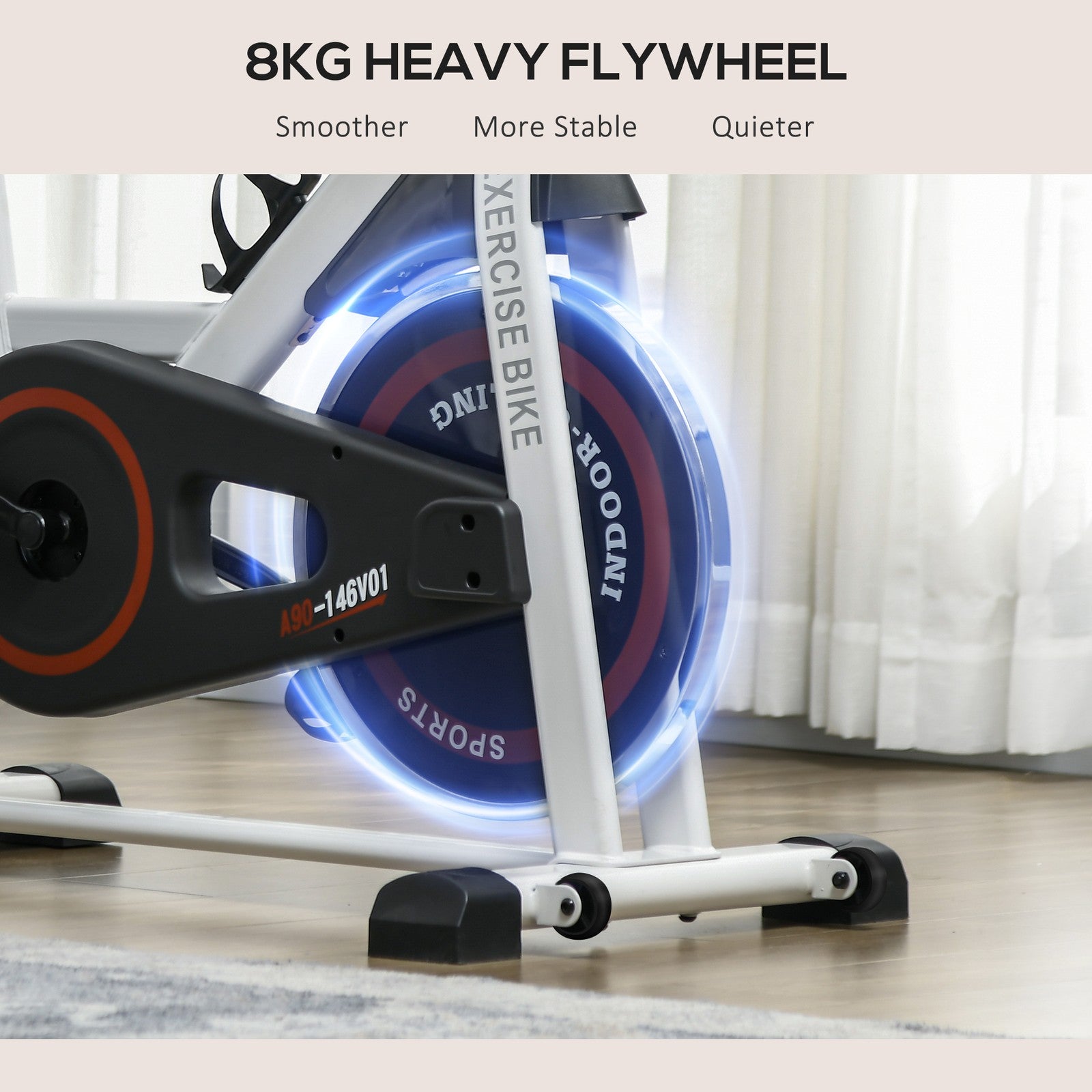 8Kg Flywheel Exercise Bike Adjustable Fitness Cycle Trainer, White
