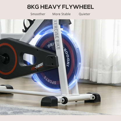 8Kg Flywheel Exercise Bike Adjustable Fitness Cycle Trainer, White