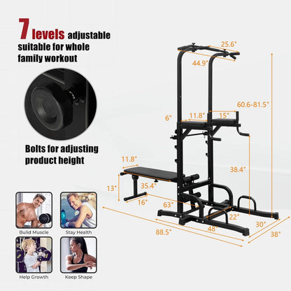 PROHIKER Adjustable Power Tower with Detachable Weight Bench and Pull-Up Bar for Home Fitness Training, Black