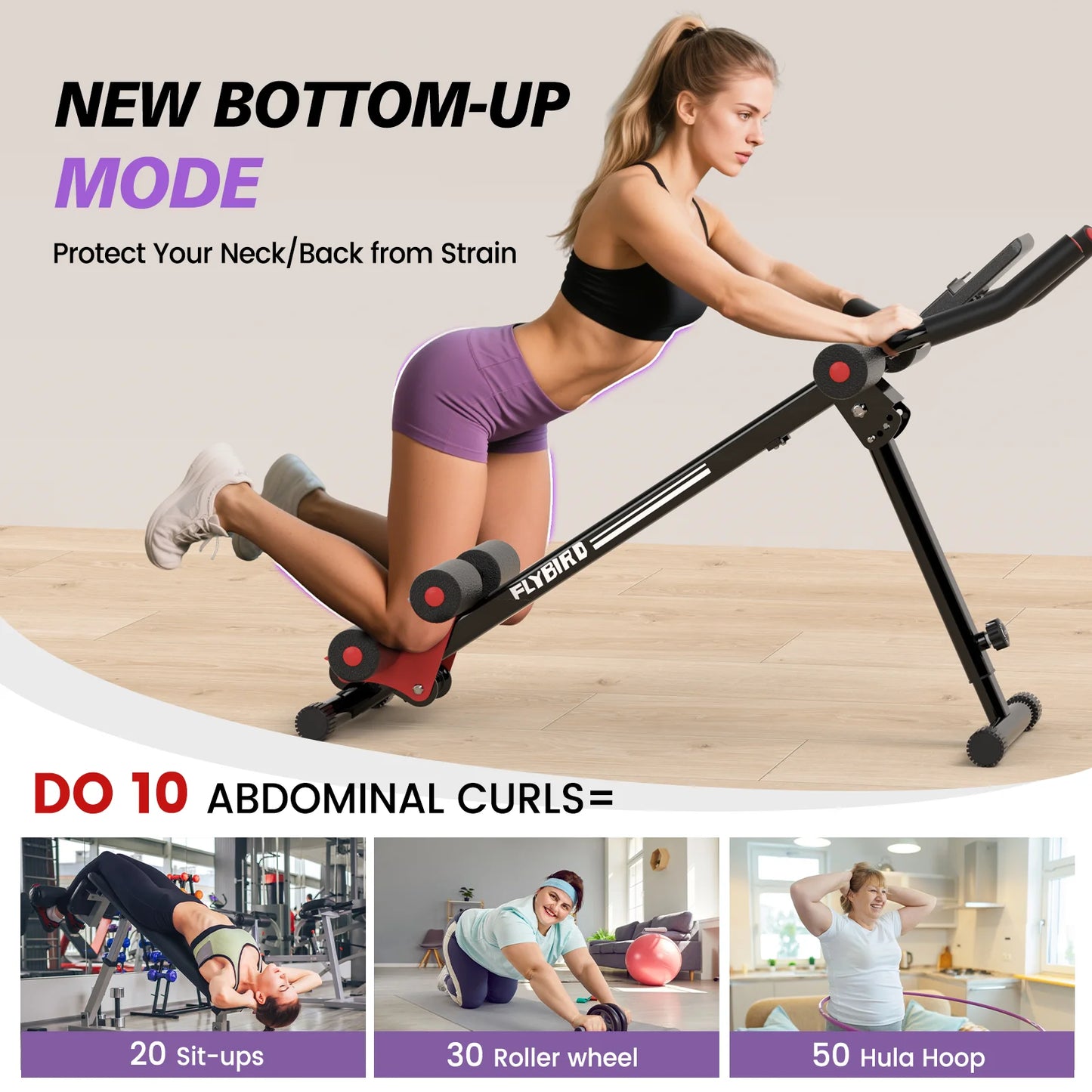 FLYBIRD Adjustable Ab Workout Equipment, Full Body Strength Training, Foldable Waist Trainer, 330 Lb Capacity