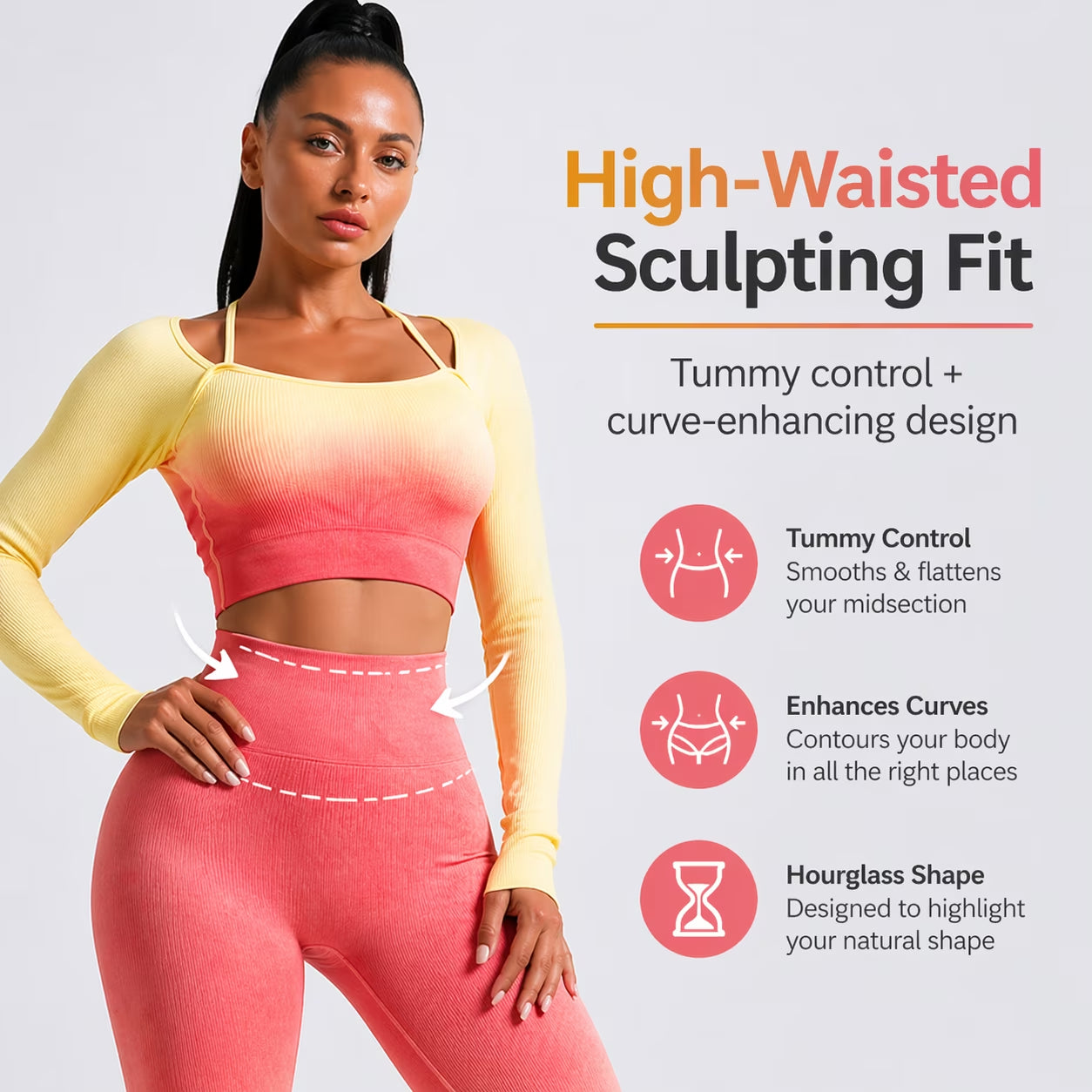 CORPOAMOR Women's Seamless Ombre 2-Piece Workout Set: High-Waisted Leggings and Crop Top Yoga Ensemble