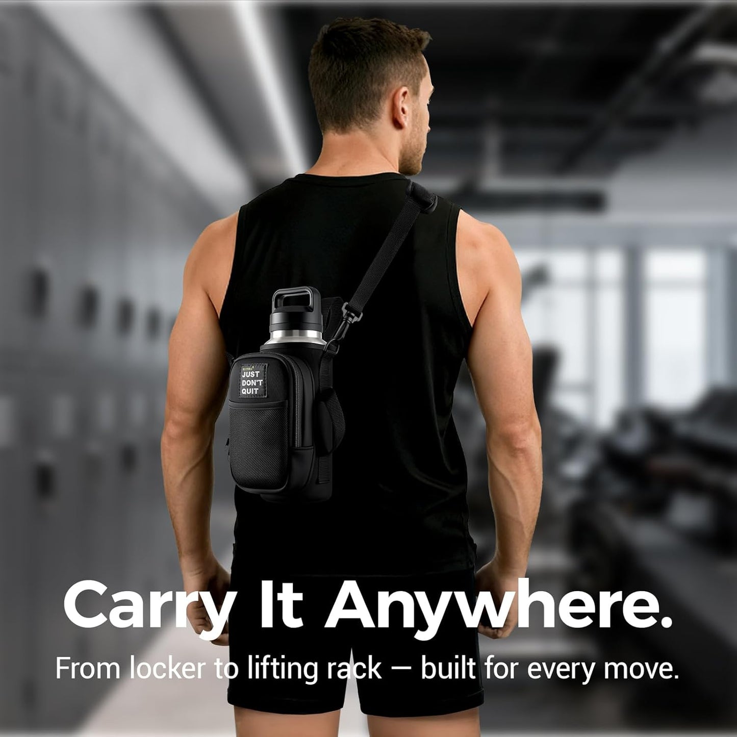 Magnetic Water Bottle Holder Bag with Phone Pocket for 24 32 40 Oz, 5 Strong Magnets Neoprene Water Bottle Carrier Adjustable Crossbody Strap Gym Ourdoor