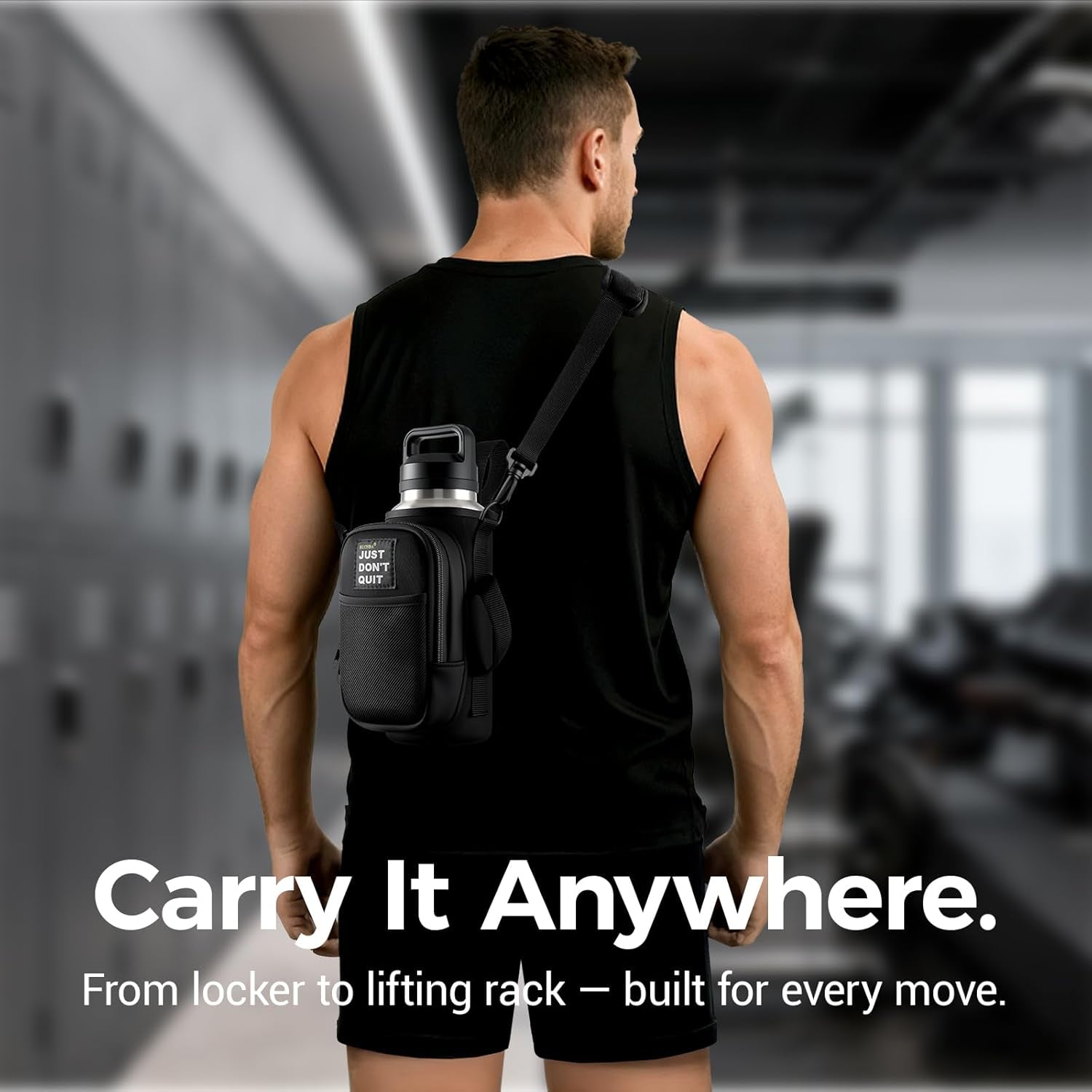 Magnetic Water Bottle Holder Bag with Phone Pocket for 24 32 40 Oz, 5 Strong Magnets Neoprene Water Bottle Carrier Adjustable Crossbody Strap Gym Ourdoor