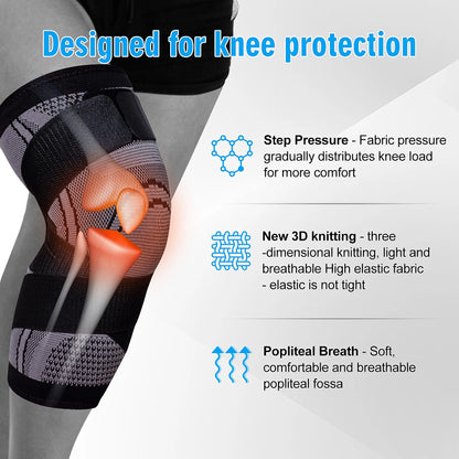 Huryfox 2 Pack Knee Brace, 1 Pair Compression Knee Sleeves for Women & Men, Breathable Joint Pain Relief Knee Support (Gray XXL)