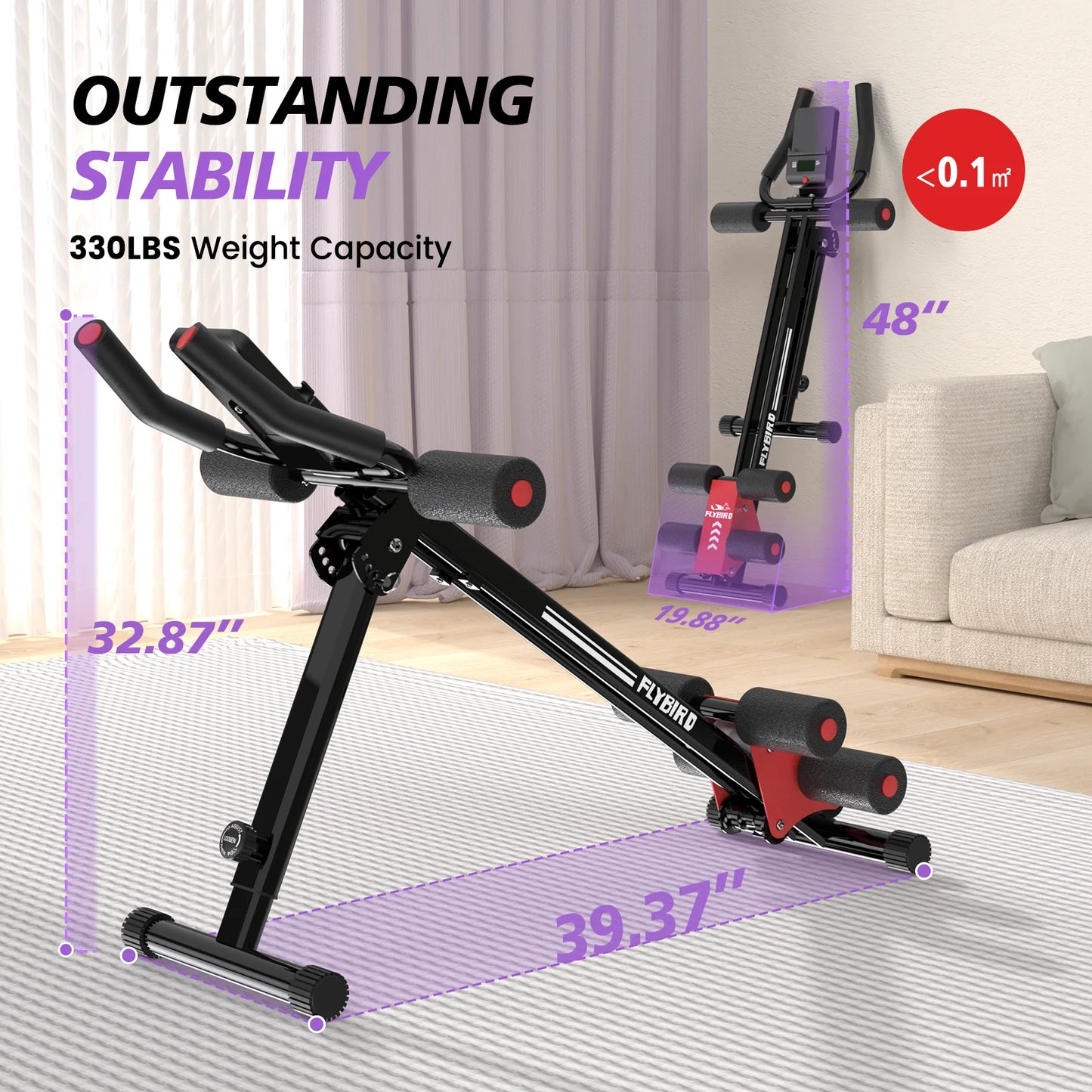 FLYBIRD Adjustable Ab Workout Equipment, Full Body Strength Training, Foldable Waist Trainer, 330 Lb Capacity