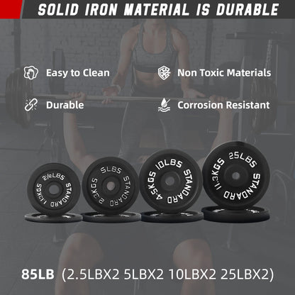 Balancefrom Cast Iron Standard Weight Including 5FT Sectional Standard Barbell with Star Locks, 85-Pound Set