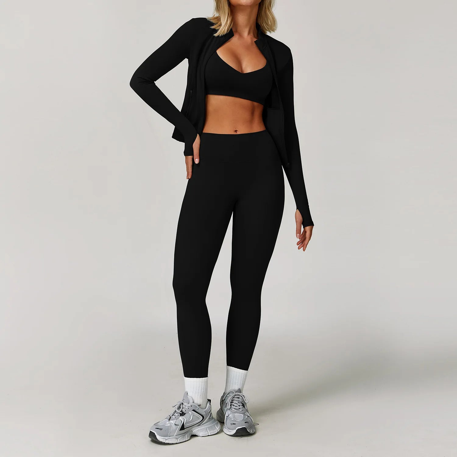 Women's 2/3 Piece Yoga Suit and Gym Set - Long Sleeve Sports Bra and Athletic Wear for Running and Workouts