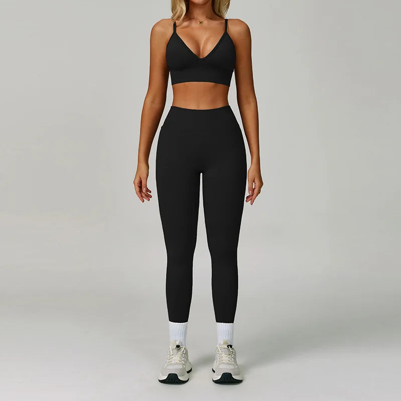 Women's Yoga Set - 2/3 Piece Gym Apparel, High Waist Leggings and Sports Bra for Fitness and Workout