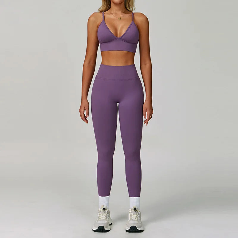 Women's Yoga Set - 2/3 Piece Gym Apparel, High Waist Leggings and Sports Bra for Fitness and Workout