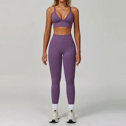 Women's Yoga Set - 2/3 Piece Gym Apparel, High Waist Leggings and Sports Bra for Fitness and Workout