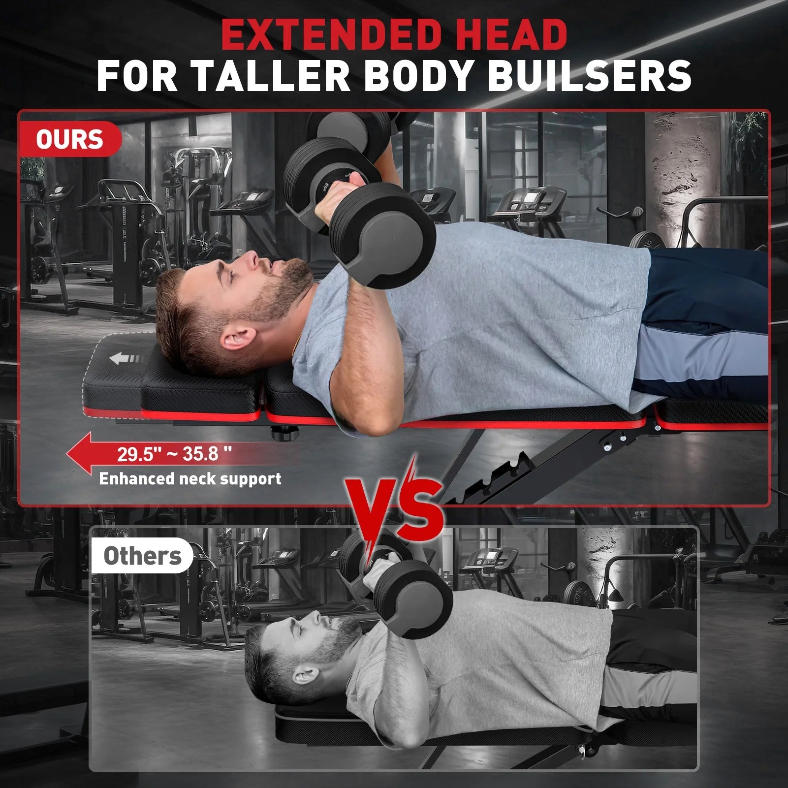 GIKPAL 7 Positions Adjustable Weight Bench with Extended Headrest & Preacher Curl,Foldable Workout Bench Olympic Weight Bench for Home Gym Full Body Strength Training,Support up to 800Lbs