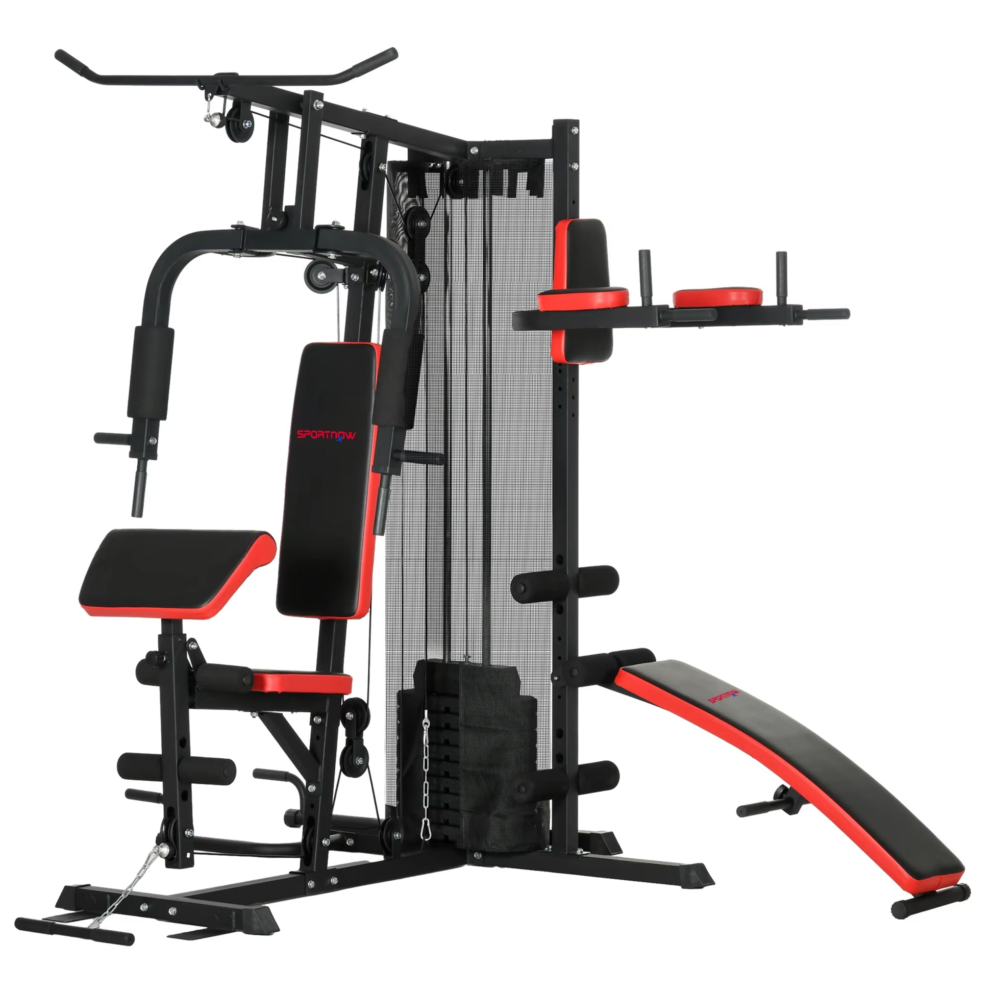 Multi Gym Workout Station with 65Kg Weight Stack, Sit up Bench, Push up Stand, Dip Station, Adjustable