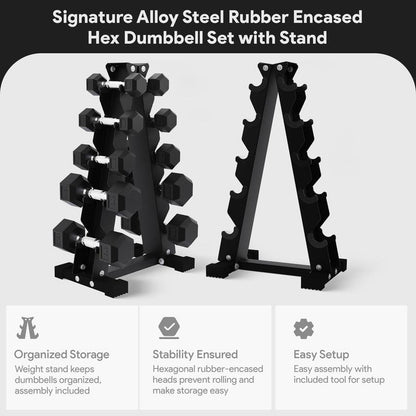 Balancefrom Signature Alloy Steel Fitness Rubber Encased Hex Dumbbell Set, Black