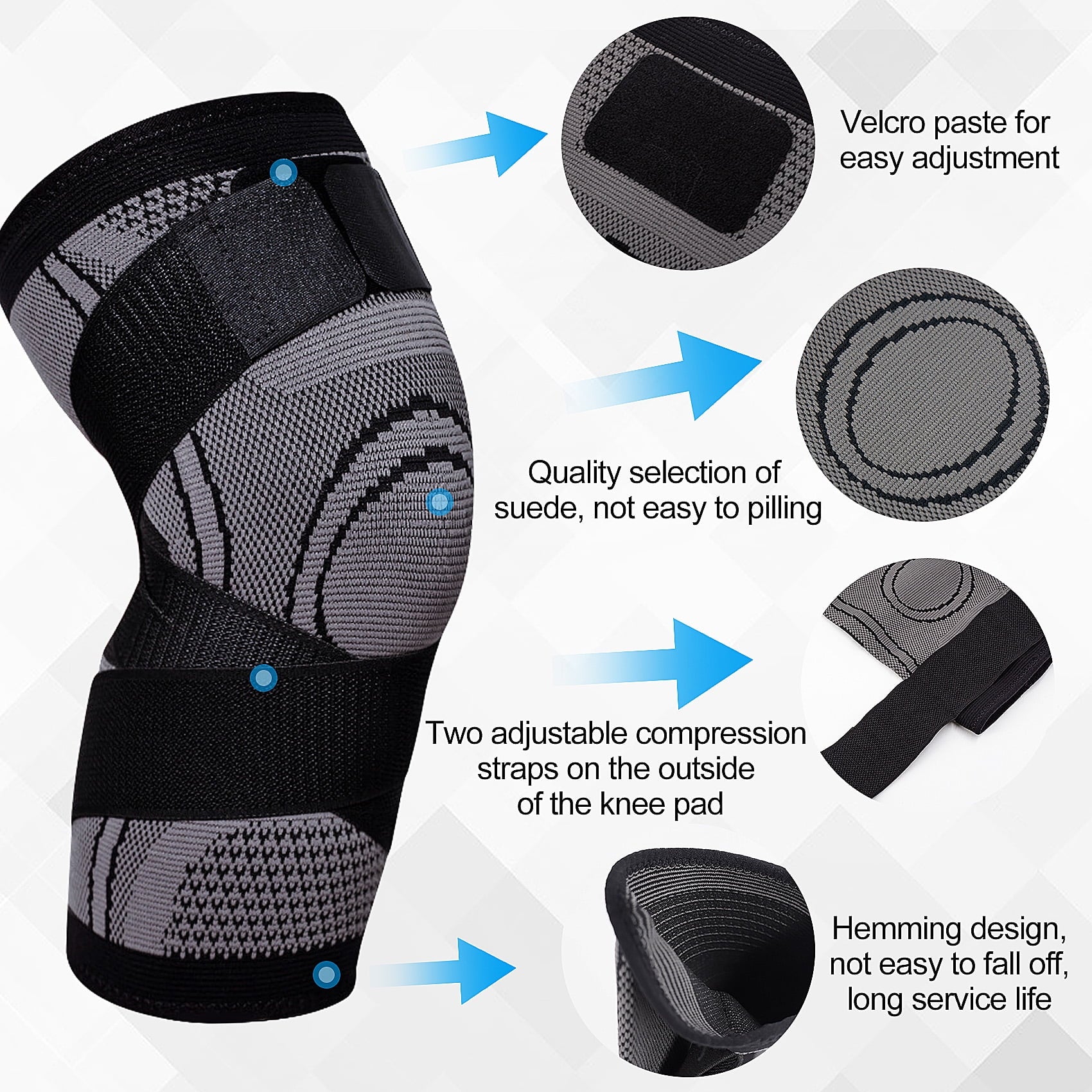 Huryfox 2 Pack Knee Brace, 1 Pair Compression Knee Sleeves for Women & Men, Breathable Joint Pain Relief Knee Support (Gray XXL)