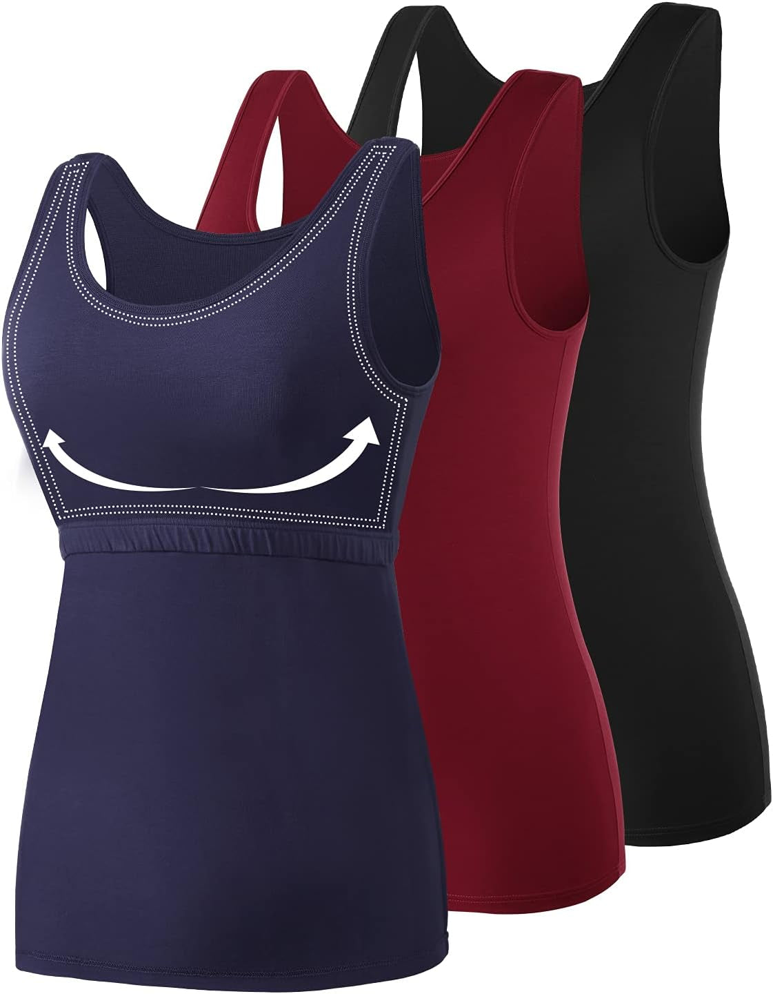 Tank Tops for Women Built in Bra Cotton Shelf Bra Tanks Layering Undershirts 2-3 Pack