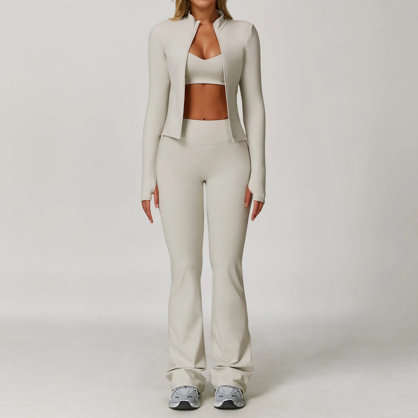 Women's 2/3 Piece Yoga Suit and Gym Set - Long Sleeve Sports Bra and Athletic Wear for Running and Workouts