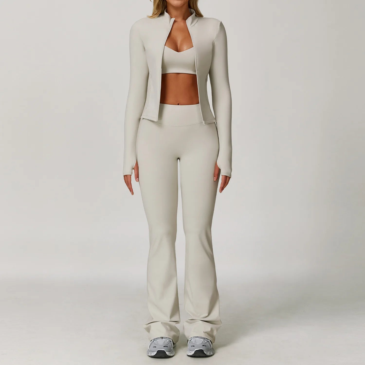 Women's 2/3 Piece Yoga Suit and Gym Set - Long Sleeve Sports Bra and Athletic Wear for Running and Workouts