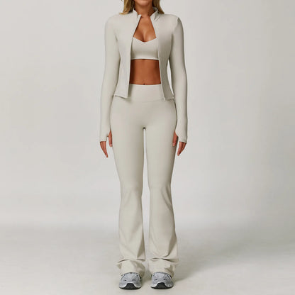 Women's 2/3 Piece Yoga Suit and Gym Set - Long Sleeve Sports Bra and Athletic Wear for Running and Workouts
