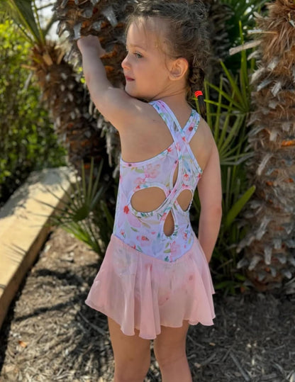 Kid Girls Hollow Back Ballet Leotard with Skirt Sleeveless Dance Dresses