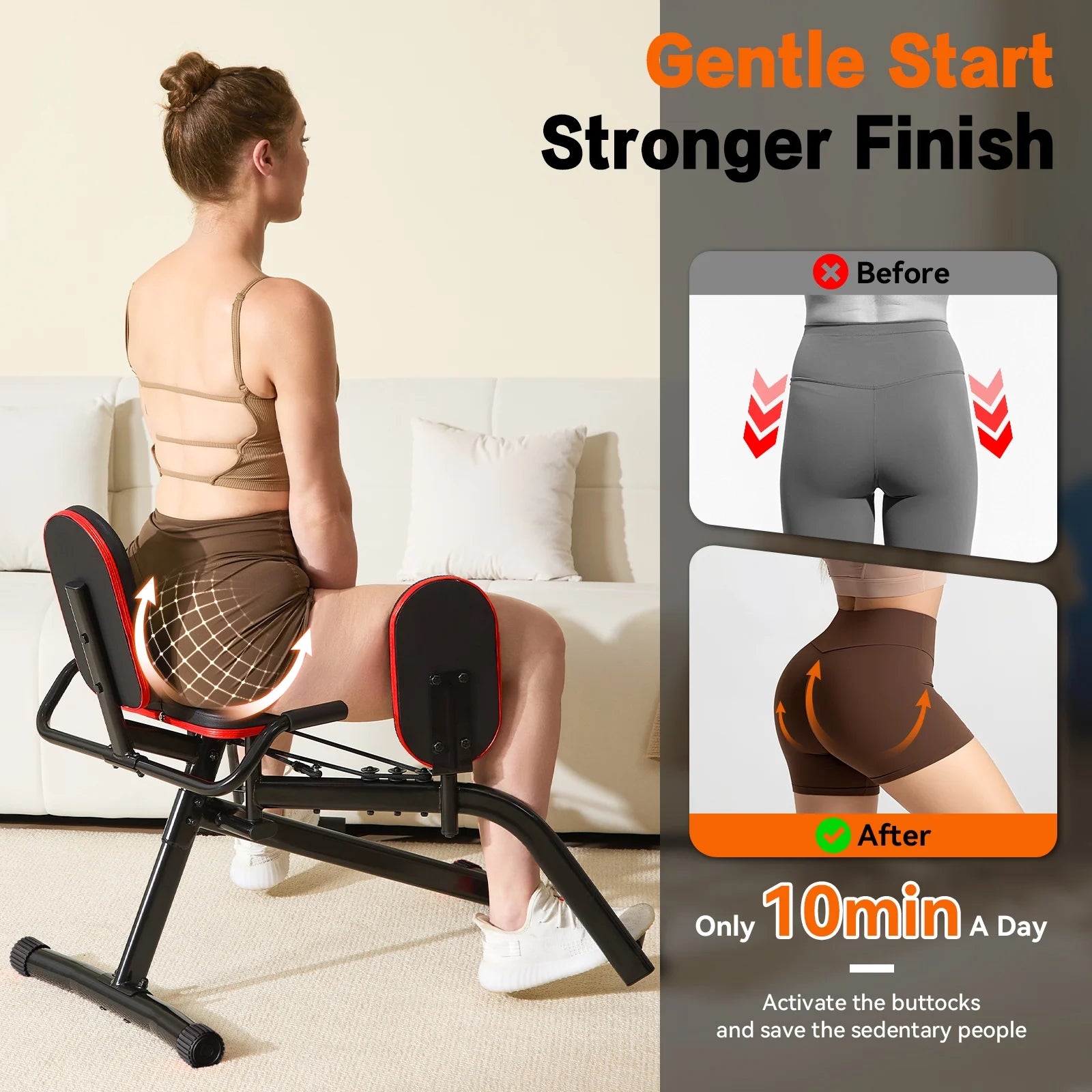 HXD-ERGO Home Gym Hip Abductor Machine - Quiet Glute & Leg Workout Equipment with 6-Level Resistance for Men/Women Hips Shaping ，Max Load 440 Lbs