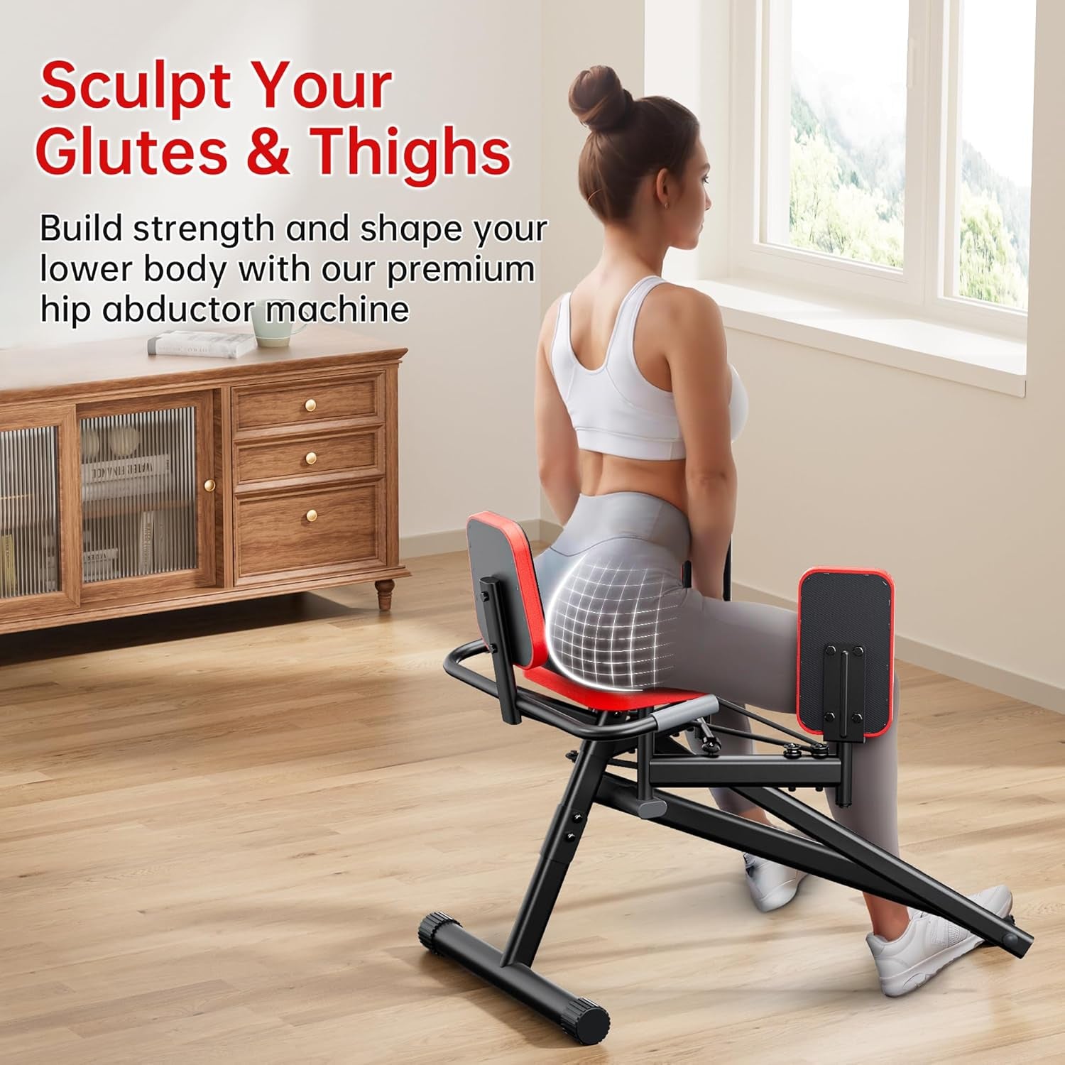 Hip Abductor Machine for Home Gym | Glute & Thigh Exercise Equipment, Outer Thigh Sculpting, Glute Machine for Women, Leg Abductor Machine, Booty Builder for Butt Workout