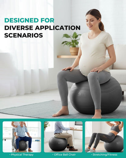 Yoga Ball, Extra Thick Exercise Ball for Workout Pregnancy Stability - 4 Sizes anti Burst Balance Ball for Yoga, Pilates, Fitness, Birthing, Physical Therapy - Includes Pump