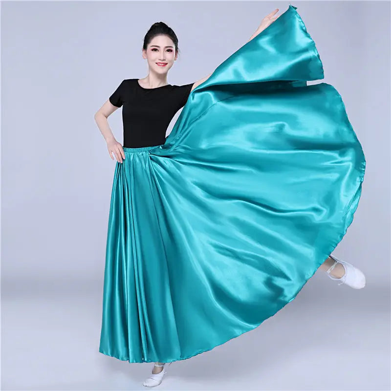 360-Degree Satin Belly Dance Skirt for Women - Gypsy Style Long Dance Skirt Available in 15 Solid Colors Including Purple and Gold