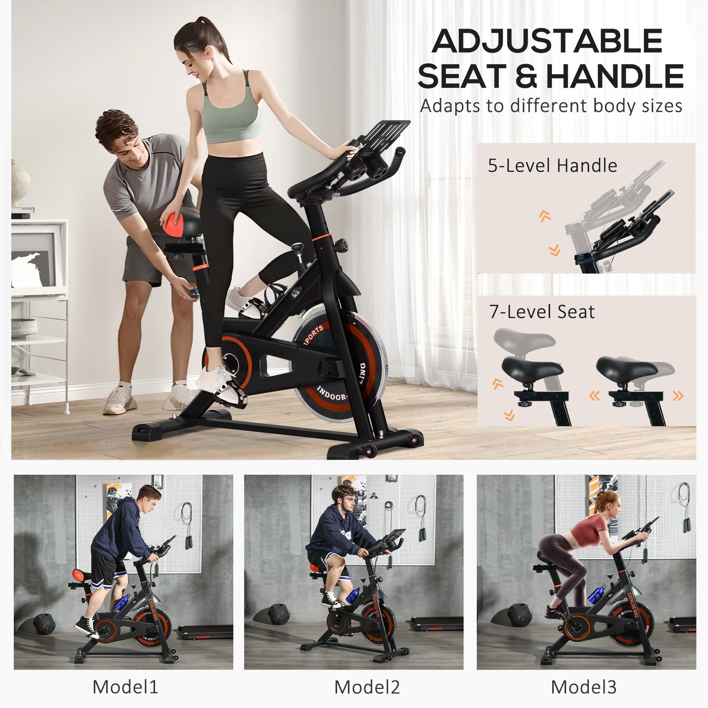 8Kg Flywheel Exercise Bike Adjustable Fitness Cycle Trainer, Black