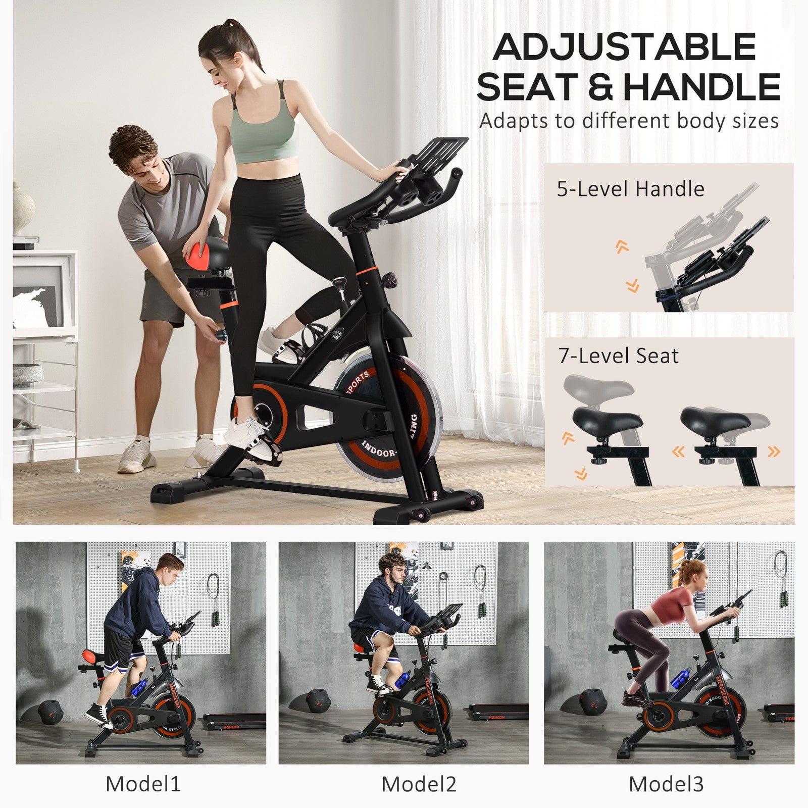 8Kg Flywheel Exercise Bike Adjustable Fitness Cycle Trainer, Black