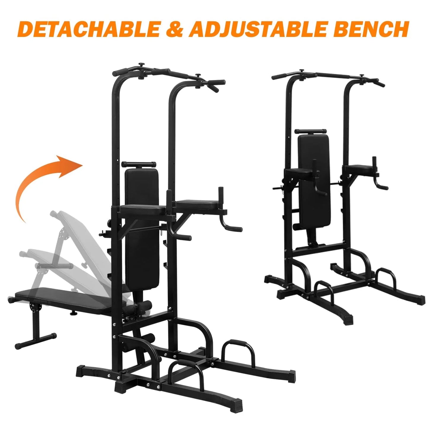 PROHIKER Adjustable Power Tower with Detachable Weight Bench and Pull-Up Bar for Home Fitness Training, Black