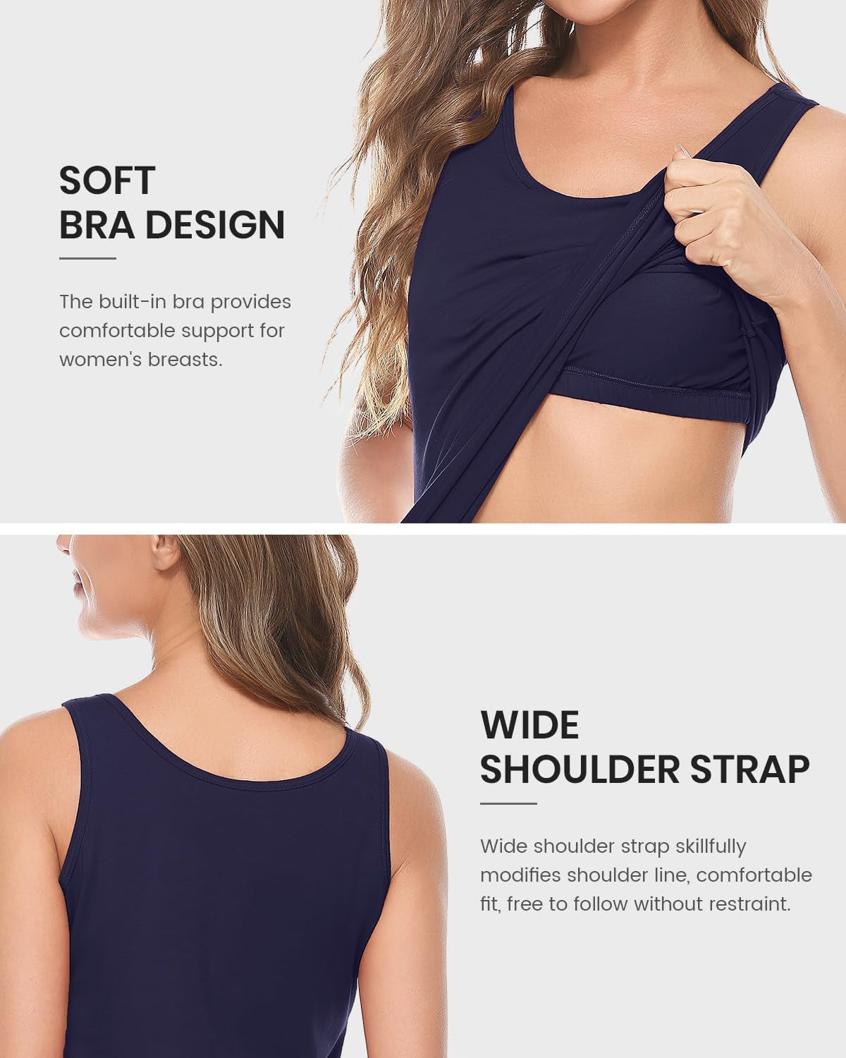 Tank Tops for Women Built in Bra Cotton Shelf Bra Tanks Layering Undershirts 2-3 Pack